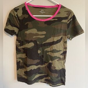 J. Crew Camouflage Short Sleeve Shirt with Pink Trim